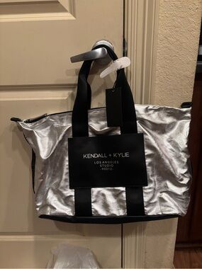 Kendall & Kylie Silver Metallic Tote with Black Accents